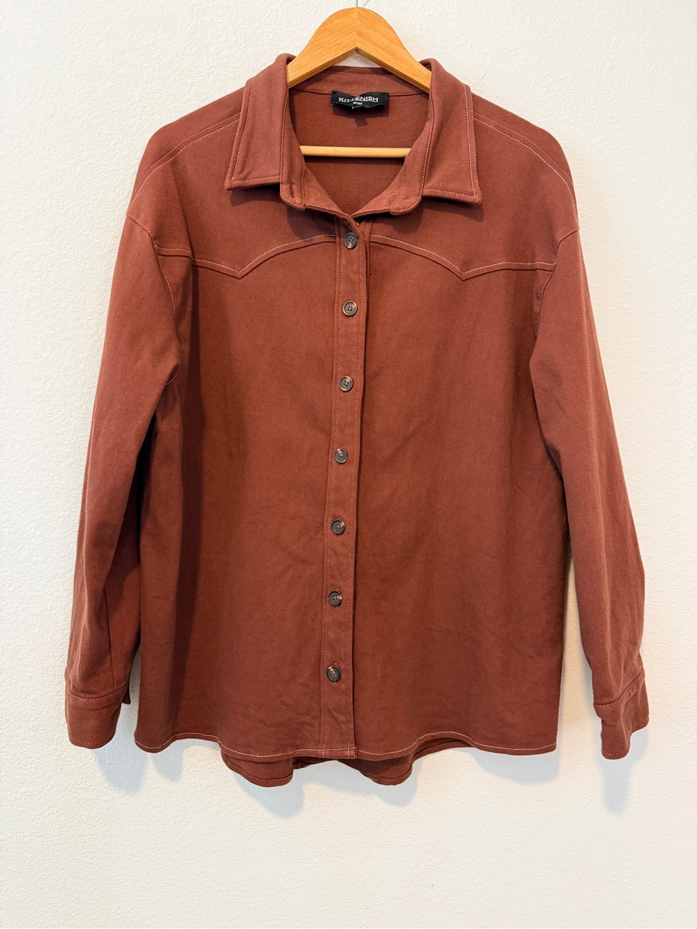 Kittenish Brown Western Button Down Shirt Contrast Stitching Small